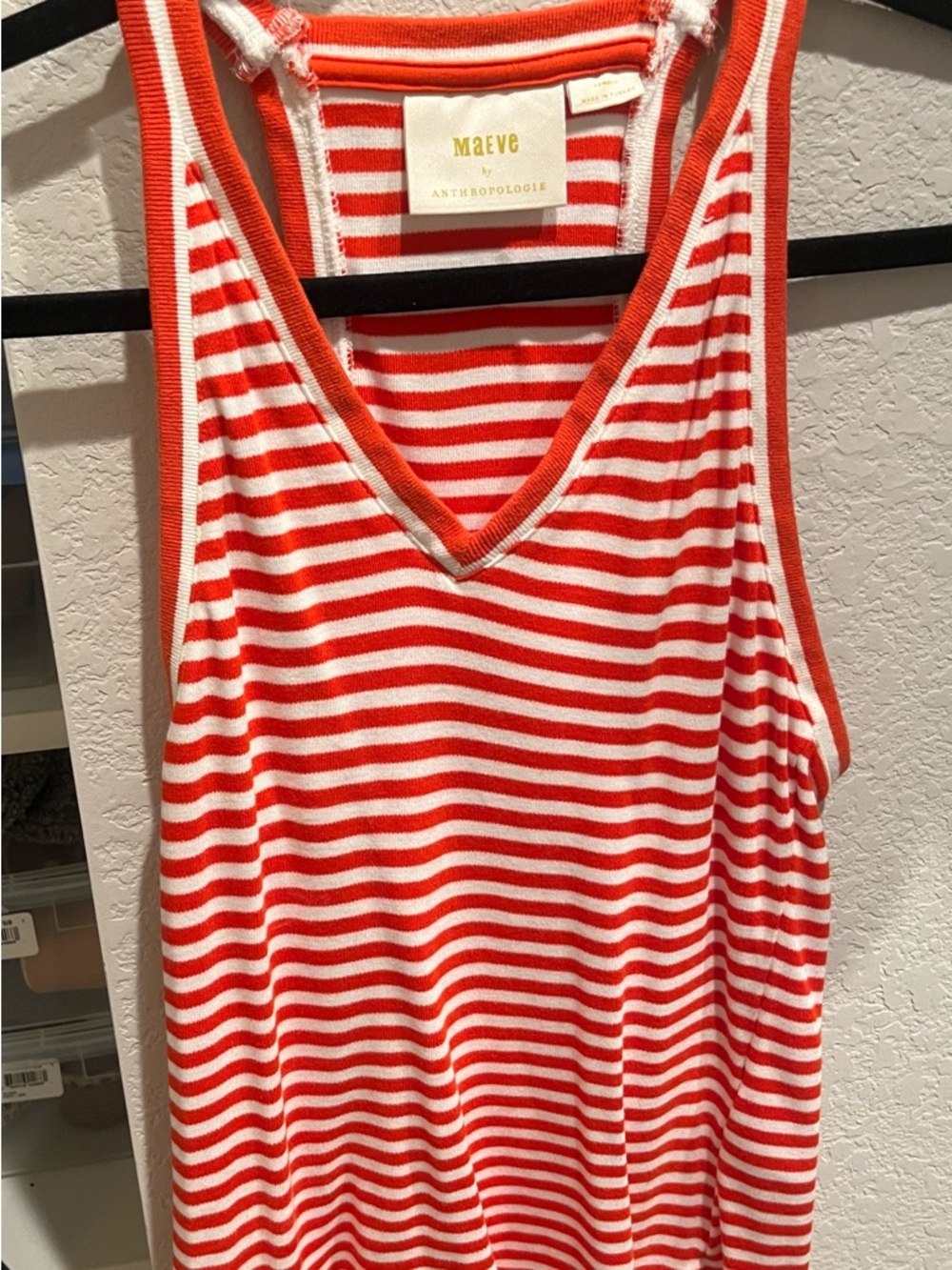 Anthropologie Striped V-Neck Tank in Orange and White